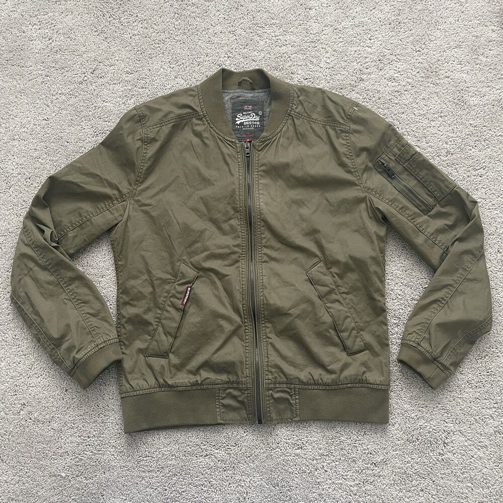 Superdry Rookie Duty Bomber Jacket Men XL Olive Green Full Zip Military UK Japan